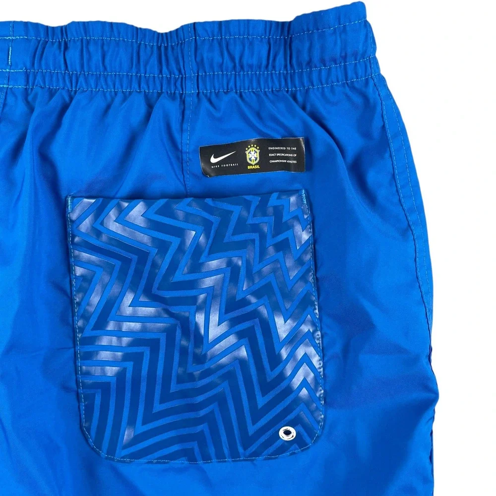 Nike Swim Trunks Mens M Blue Swoosh Brasil Logo Elastic Waist Drawstring Pockets